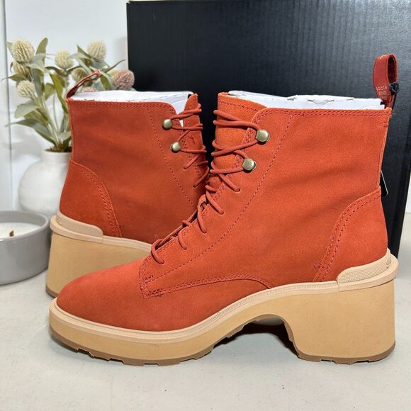 Sorel Hi-Line Heel Lace Boots Warp Red, Tawny Buff NL4875-849 Women 11 NWB - Picture 6 of 11